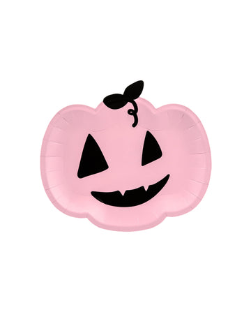 6 růžových a černých dýňových papírových talířů 25 x 22 cm usměvavý halloween