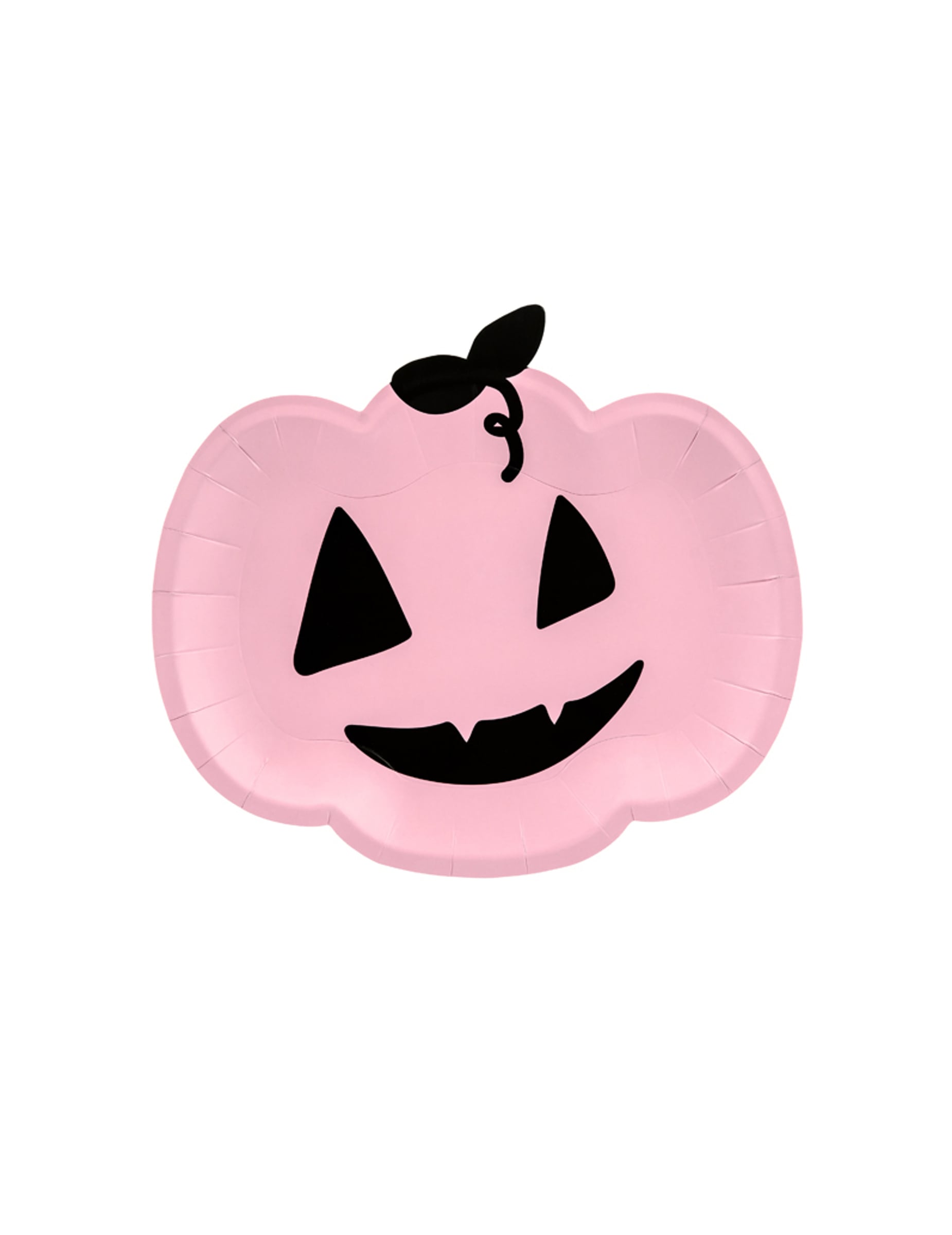 Assiettes en carton citrouille pour Halloween rose et noire souriante
