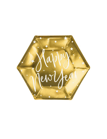 6 zlatých papírových talířů s motivem nového roku 20 cm