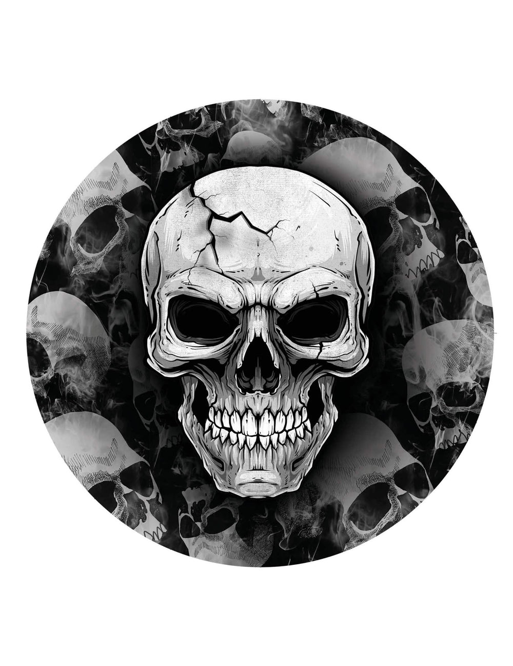 Assiettes tête de mort noir et blanc avec motif crâne fissuré