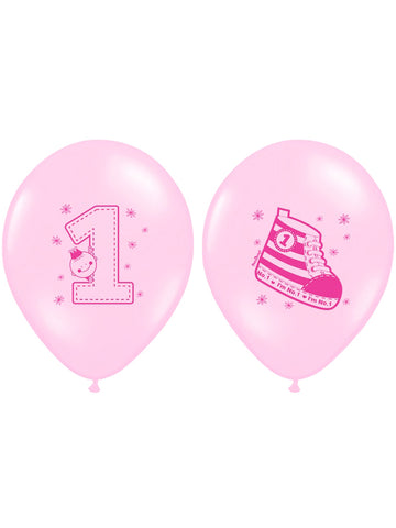 6 růžových latexových balónků 1 rok holka 30 cm biologicky rozložitelných 