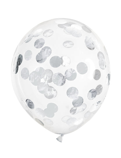 6 průhledných balónků se stříbrnými konfety 30 cm 