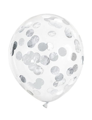 6 průhledných balónků se stříbrnými konfety 30 cm 