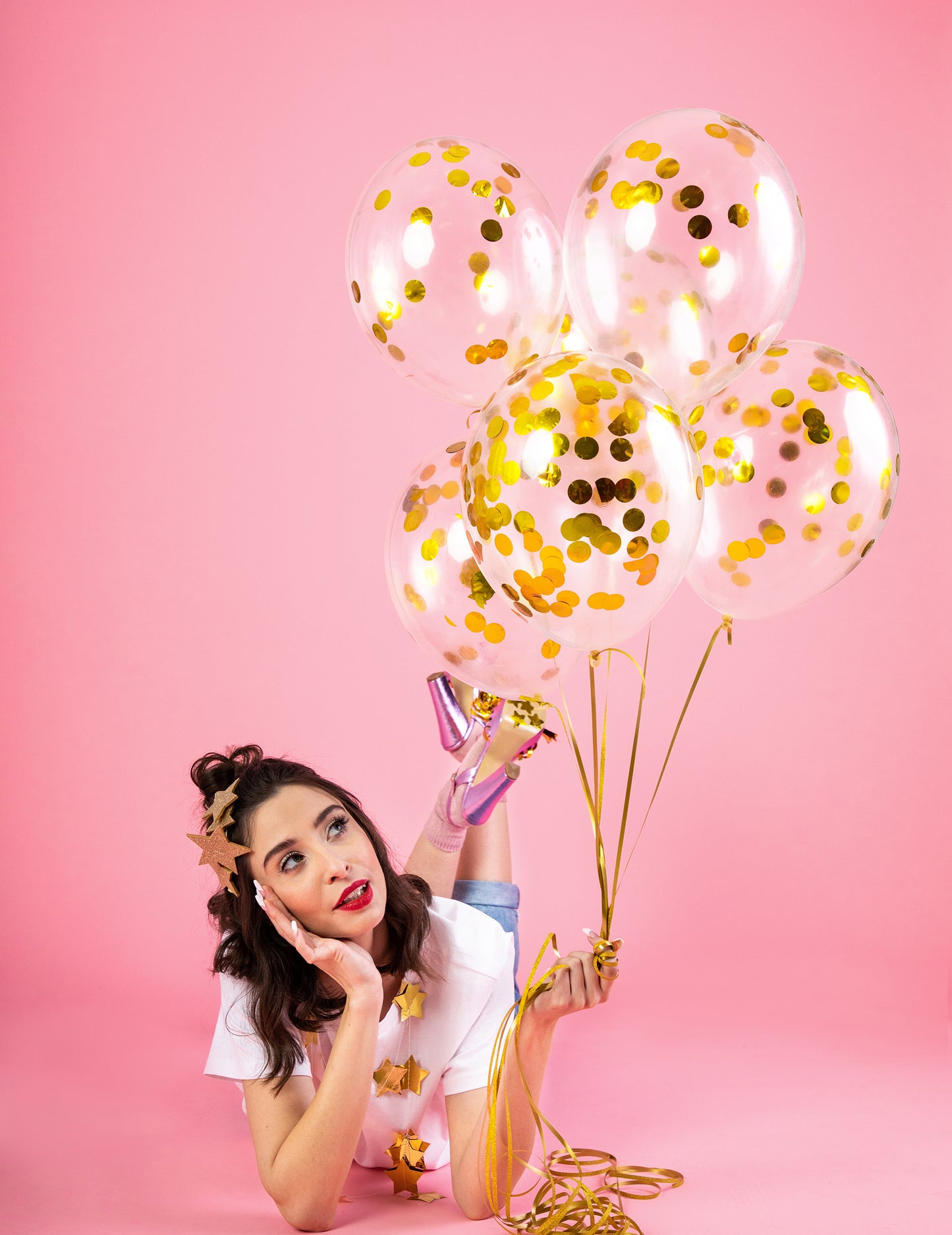6 průhledných balónků se zlatými konfety 30 cm 
