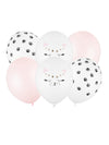Ballons en latex chats pour décoration roses et blancs à motifs pastel