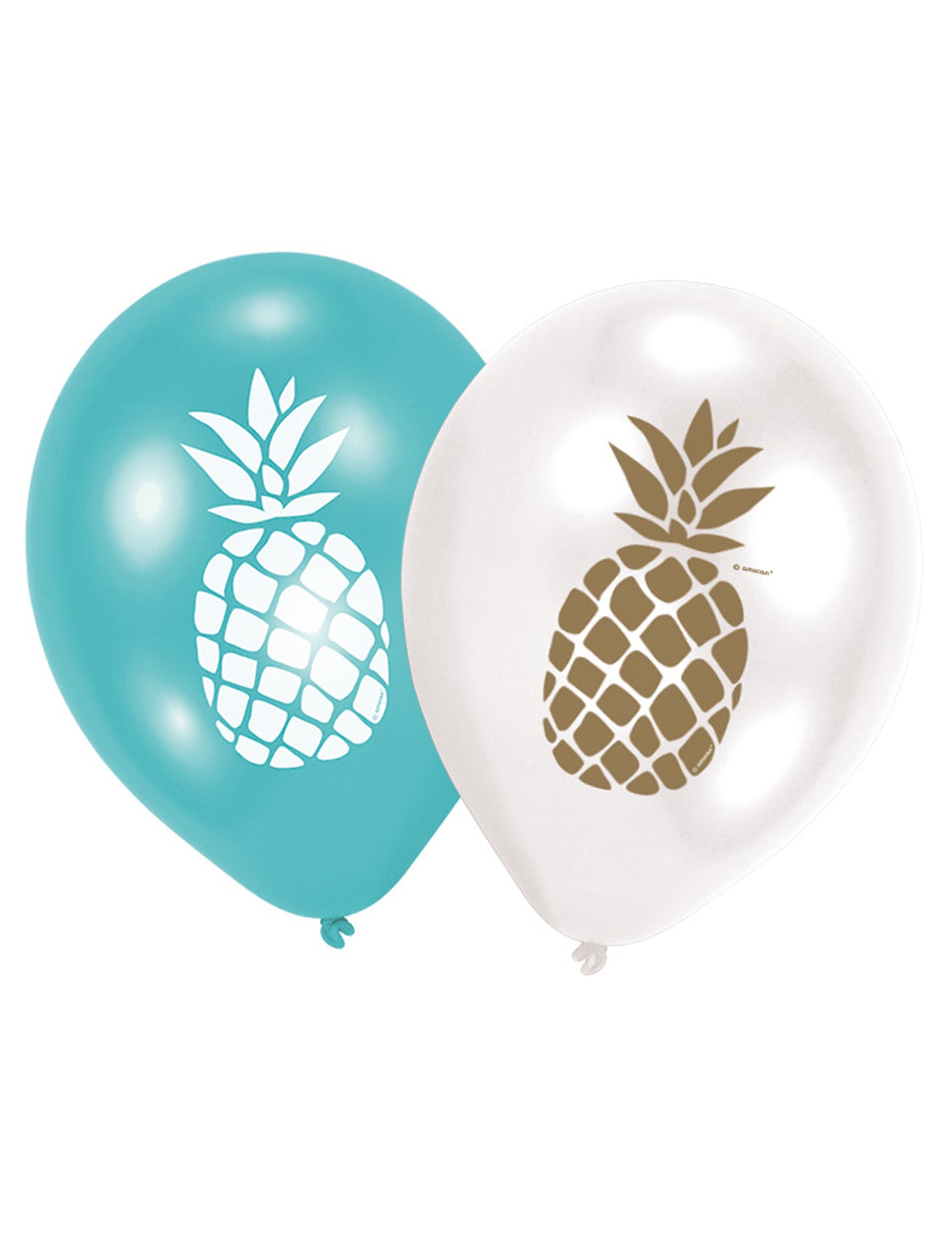 Ballons en latex ananas pour fête tropicale bleu blanc et doré