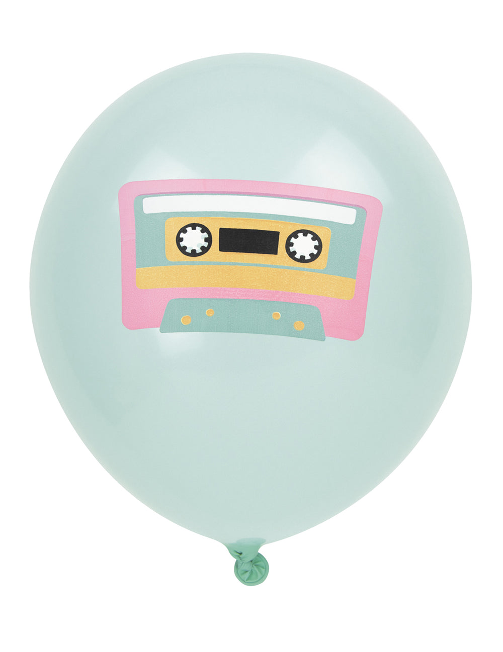 Détail du motif cassette sur le ballon bleu des 6 ballons en latex années 90