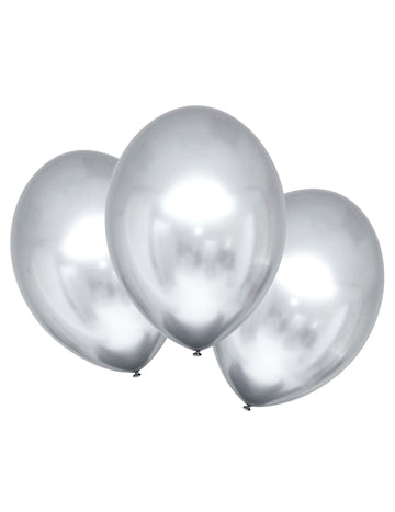 6 saténově stříbrných latexových balónků 28 cm