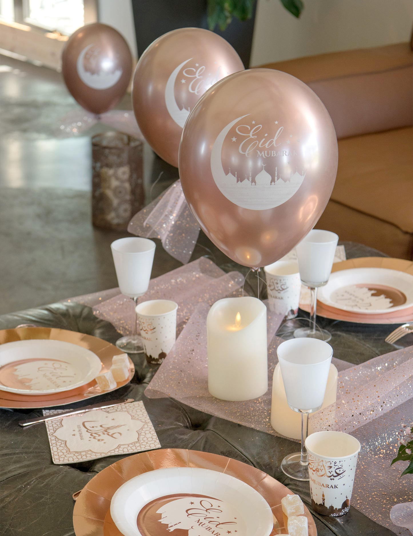 6 latexových balónků eid mubarak z růžového zlata 30 cm party dekorace