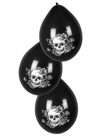 6 černých latexových balónků s květinovým motivem kostry 25 cm