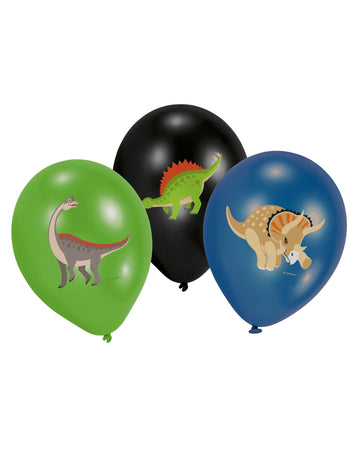6 velkých latexových balónků s dinosaurem, černé, zelené a modré, 27,5 cm