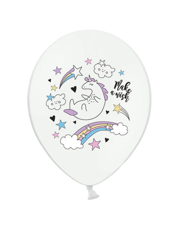 6 bílých latexových balónků s jednorožcem 30 cm