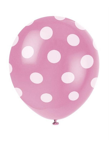 6 růžových latexových balónků s bílými puntíky 30 cm