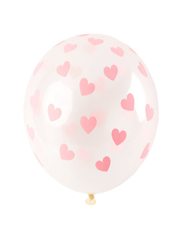 6 průhledných latexových balónků se světle růžovými srdíčky 30 cm na svatbu 