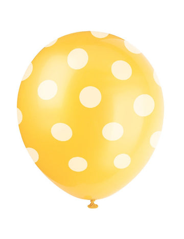 6 žlutých latexových balónků s bílými puntíky 30 cm
