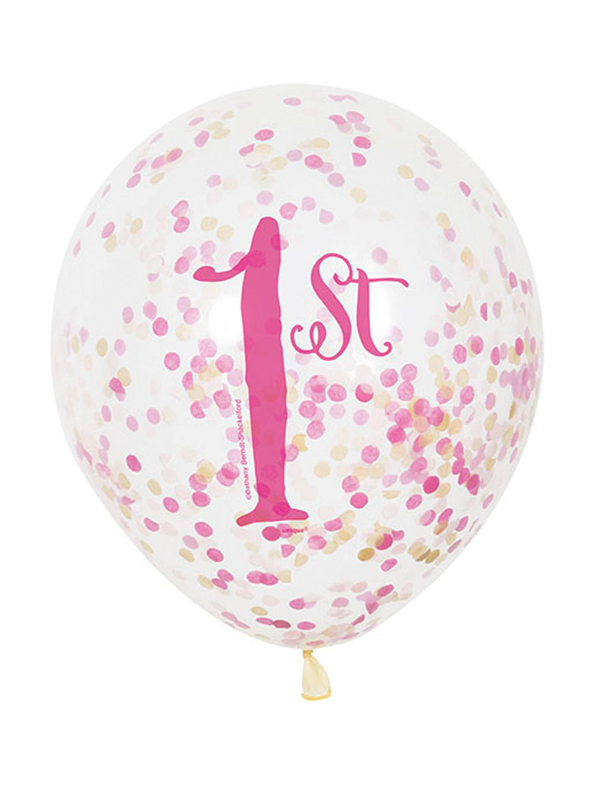 Ballon en latex 1er anniversaire pour enfant rose et doré avec confettis