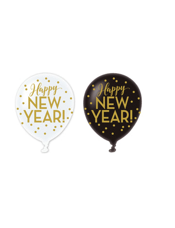 Ballons latex Happy new year noir blanc et doré