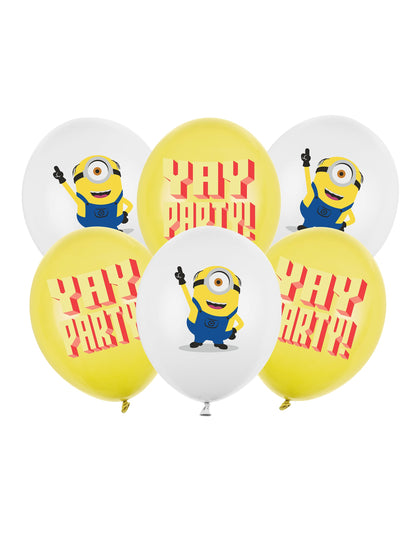Ballons latex Minions pour fête jaunes et blancs avec message Yay Party