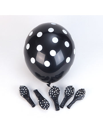 6 černých latexových balónků s bílými puntíky 30 cm