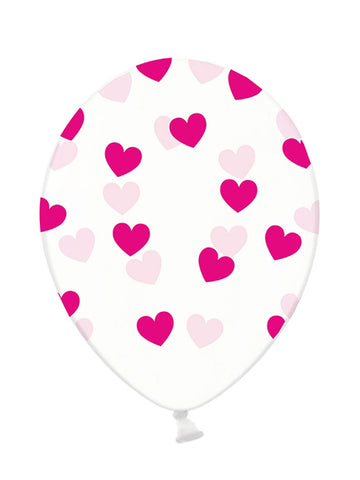 6 průhledných latexových balónků růžová srdíčka 30 cm