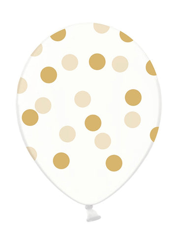 6 průhledných latexových balónků se zlatými okrovými puntíky 30 cm biologicky rozložitelných 