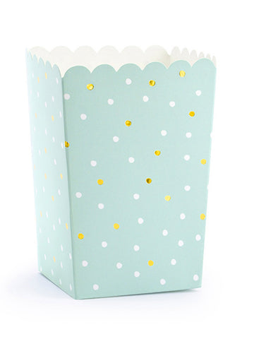 6 kartonových krabiček na popcorn s mátovými puntíky 7 x 7 x 12,5 cm