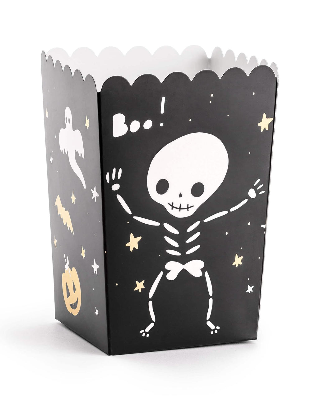 Krabička na popcorn halloween Boo ! na černá párty s motivy kostry a ducha