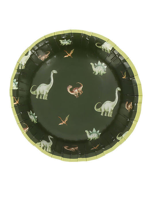 Bols dinosaures pour anniversaire vert en carton avec motifs variés