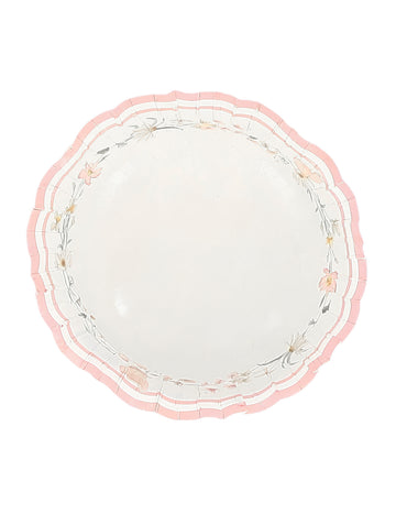 6 bílých a pastelově růžových kartonových pohádkových misek 13 cm k narozeninám