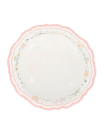 6 bílých a pastelově růžových kartonových pohádkových misek 13 cm k narozeninám