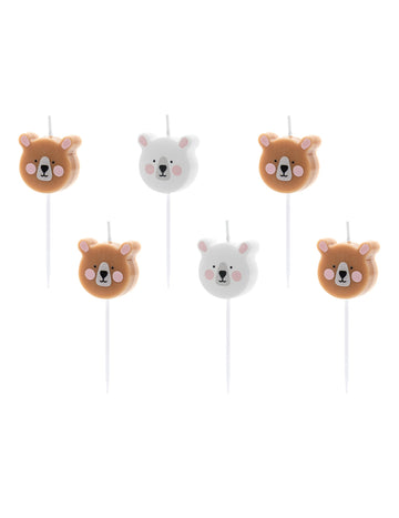 6 narozeninových svíček Malý hnědý a bílý medvídek 3 cm