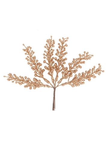 6 větví třpytivých bobulí růžového zlata 17 cm na stopce