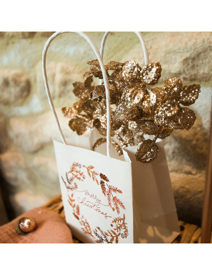 6 měděných třpytivých větví eukalyptu 17 cm pro kouzelné Vánoce