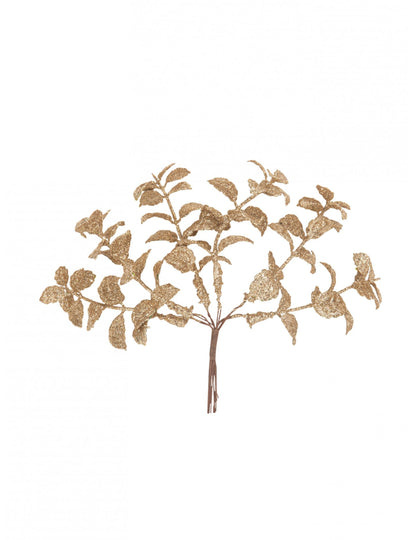 6 větviček eukalyptu s měděnými třpytkami 17 cm 