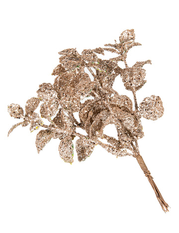 6 matných větví eukalyptu z růžového zlata 23 cm flitrované