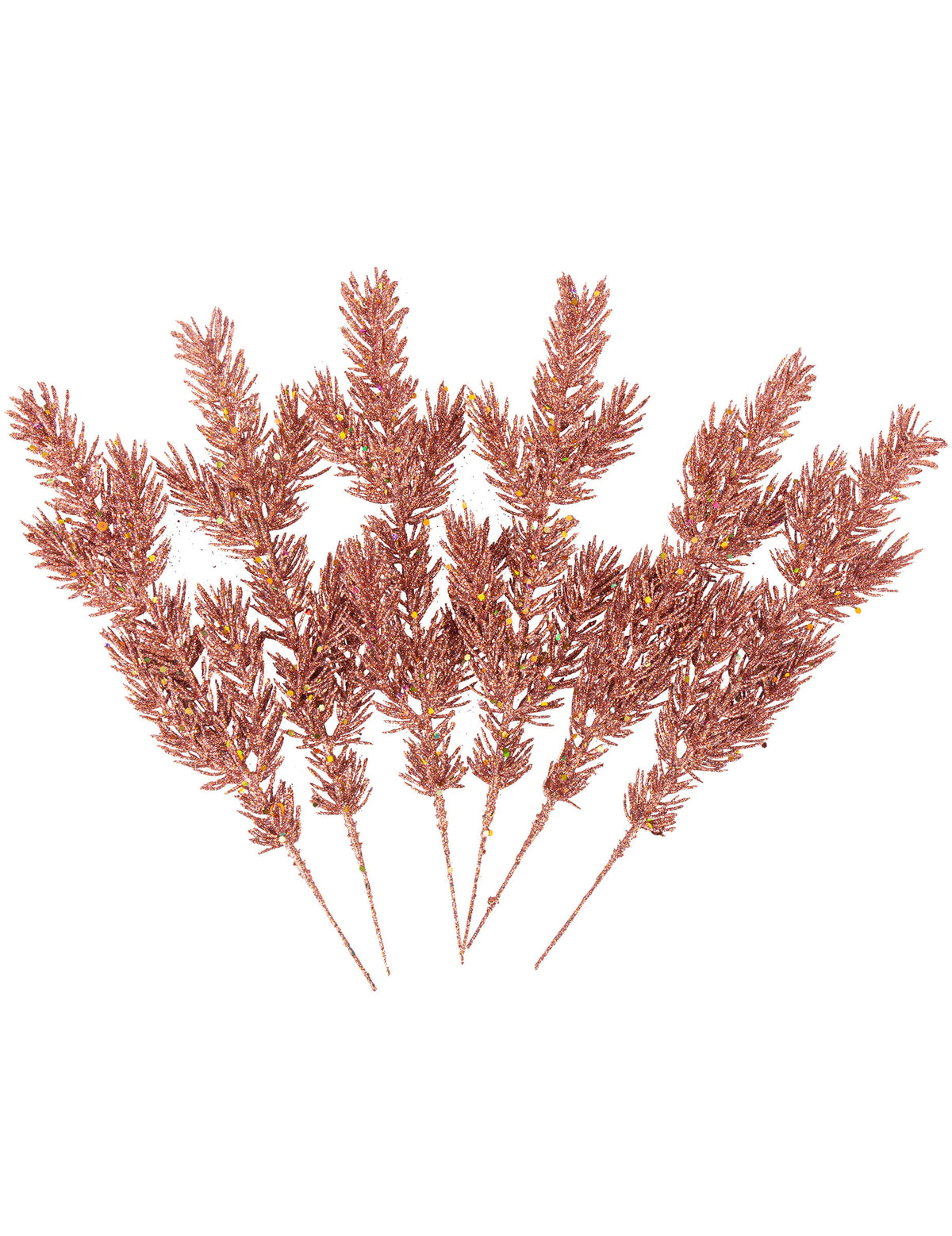 6 branches de sapin de Noël rose gold à paillettes