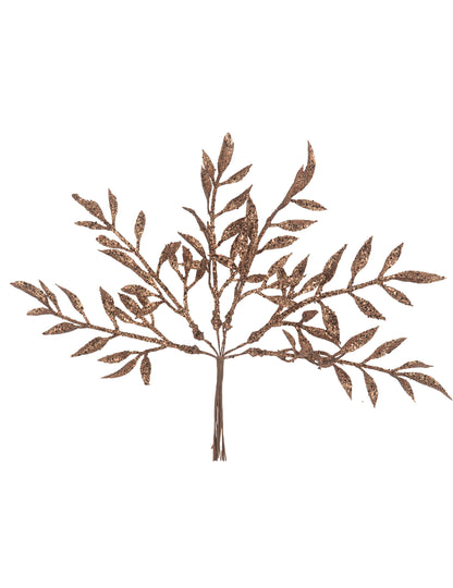 6 větví na stonku čokoládové třpytky 18 cm