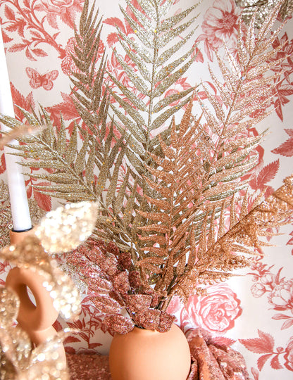 6 větví na stonku čokoládové třpytky 18 cm