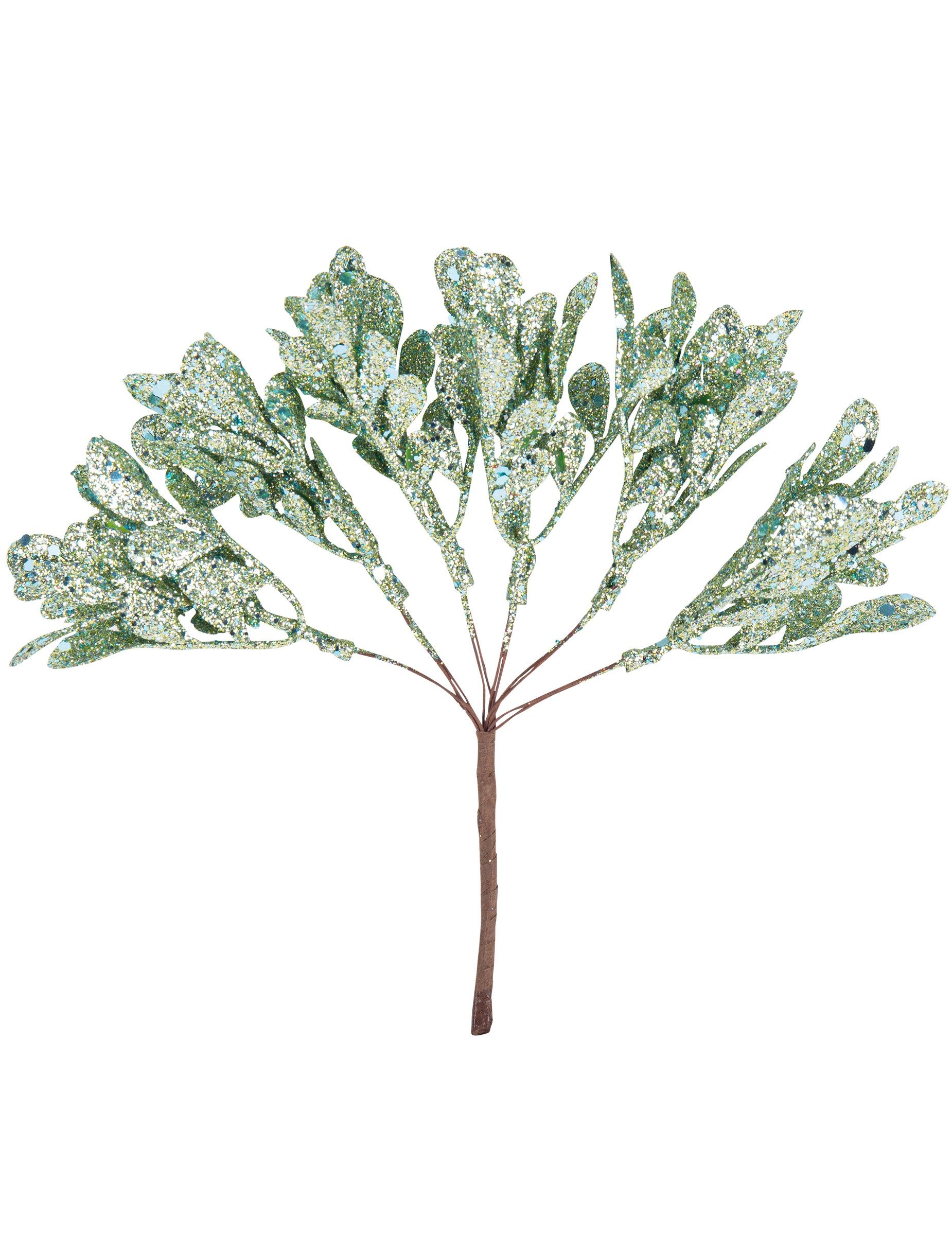 6 branches sur tige de Noël vert menthe à paillettes