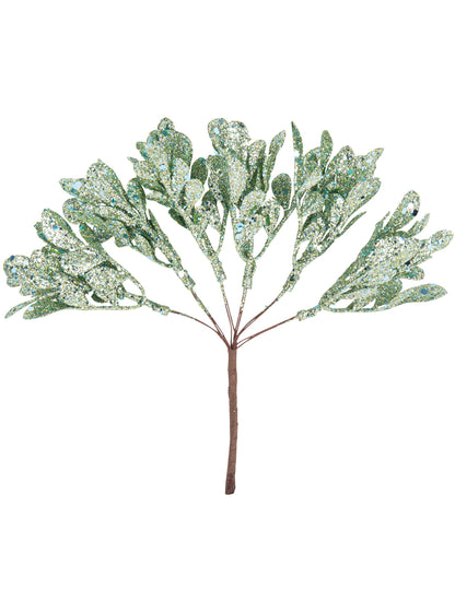 6 branches sur tige de Noël vert menthe à paillettes