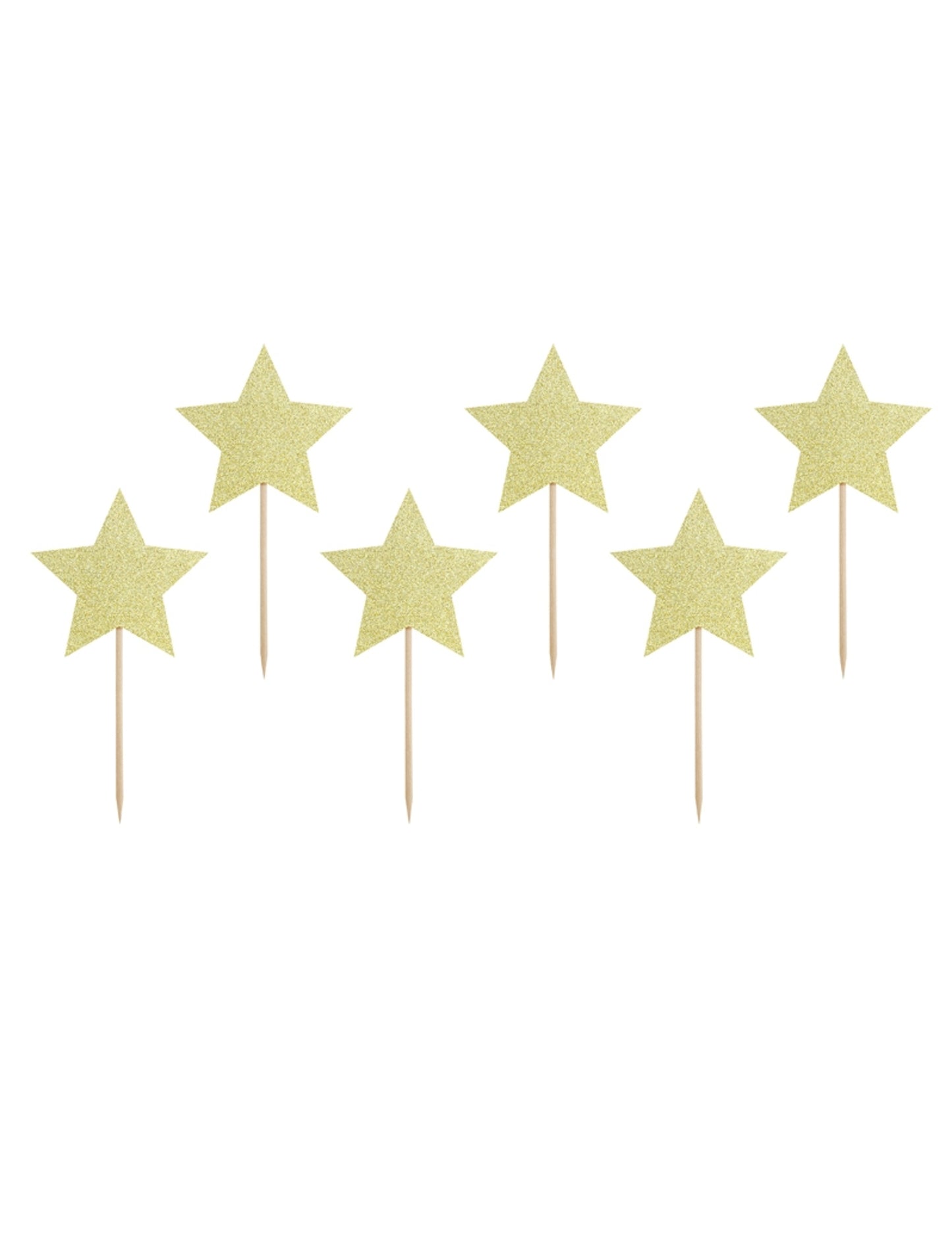 6 kartonových topperů se zlatými třpytivými hvězdičkami 11.5 cm na dorty