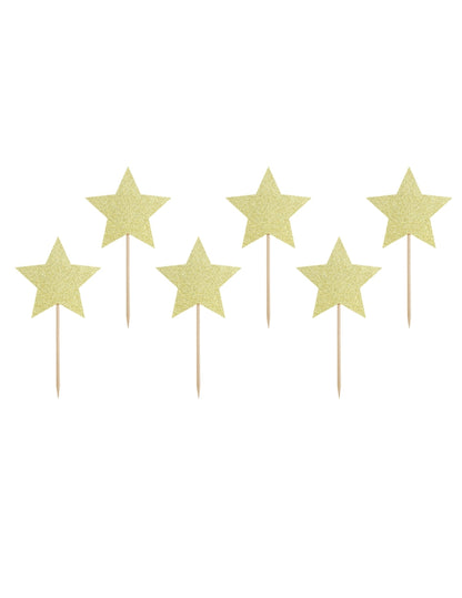 6 kartonových topperů se zlatými třpytivými hvězdičkami 11.5 cm na dorty