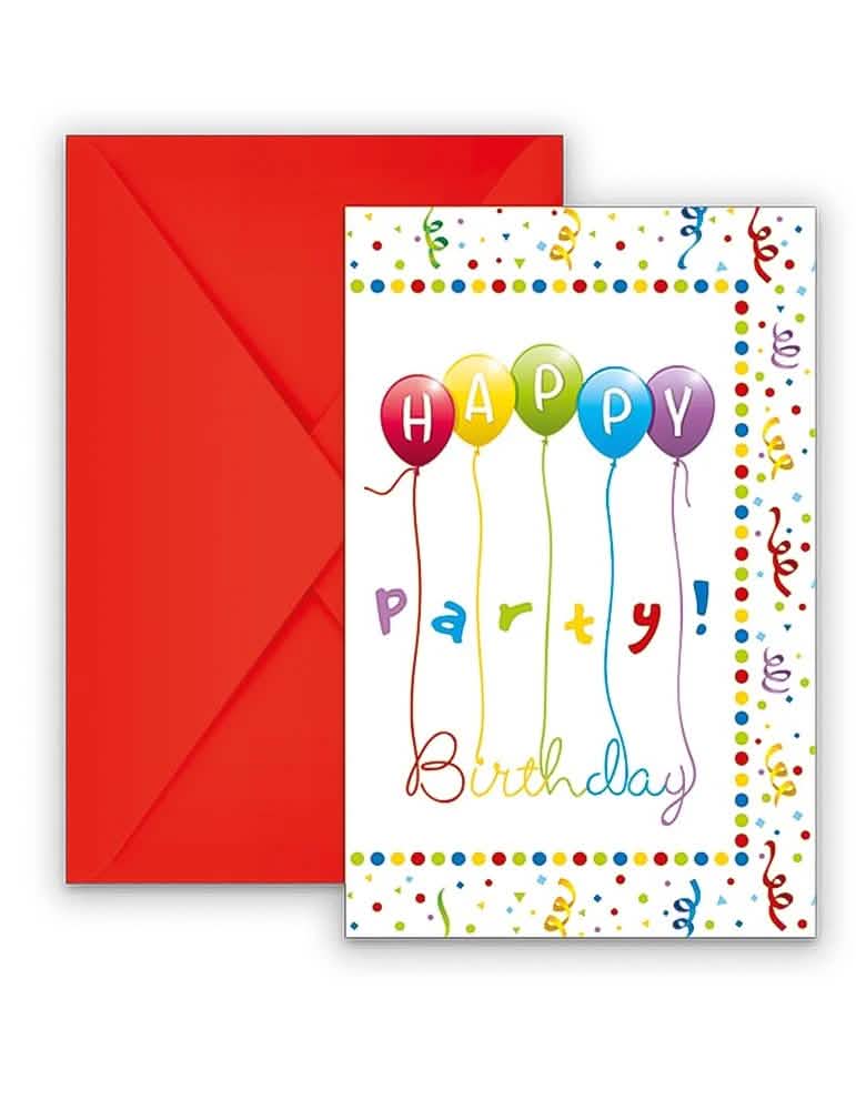 Pozvánka Happy Birthday k narozeninám s červenými obálkami