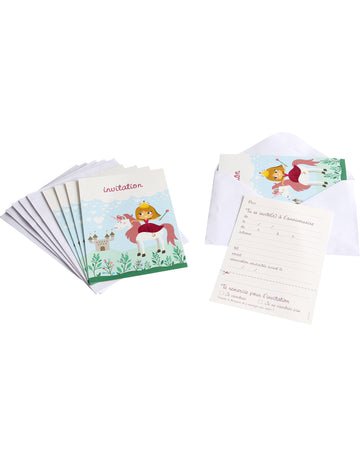 Cartons d'invitation avec enveloppes princesse pour enfant rose et blanc avec licorne