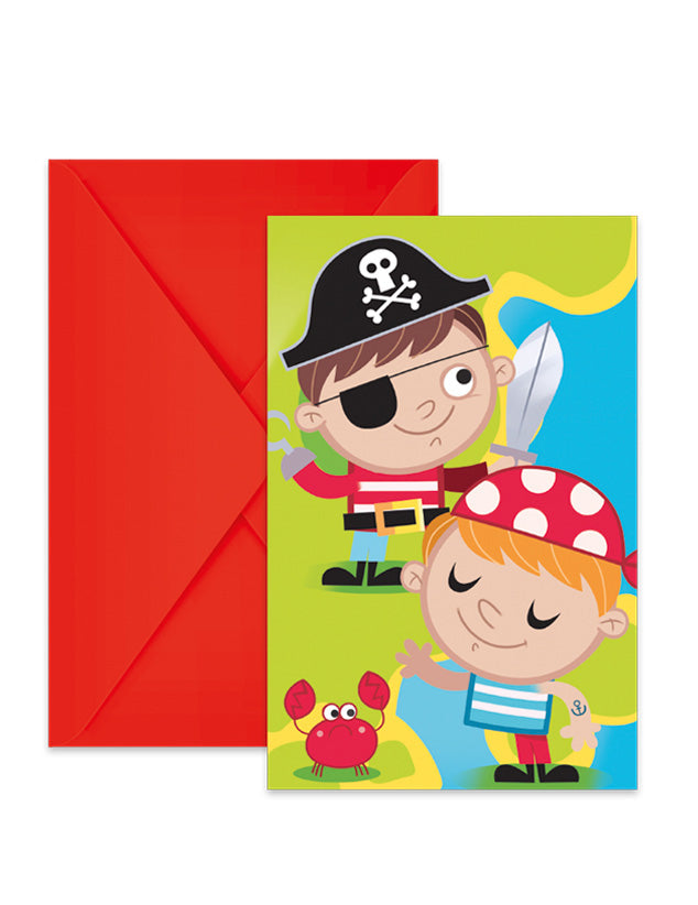 6 Pirátských pozvánek a obálek 14 x 9 cm k narozeninám
