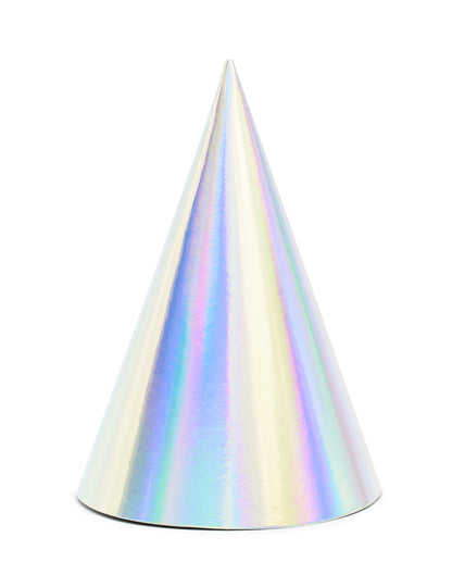 6 duhových kartonových párty klobouků 10 x 16 cm s elastickou
