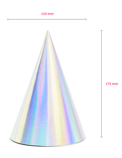 6 duhových kartonových párty klobouků 10 x 16 cm s elastickou