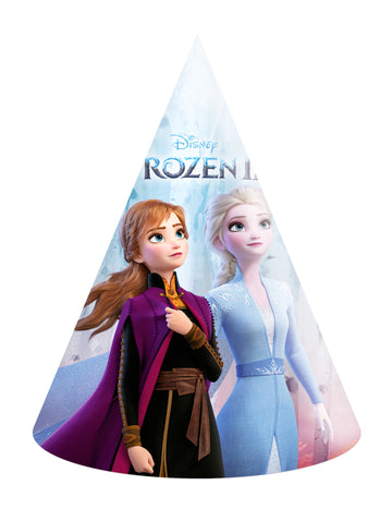 Partyhut aus Pappe „Frozen - Die Eiskönigin 2“ für Kinder, blau und violett mit Anna und Elsa