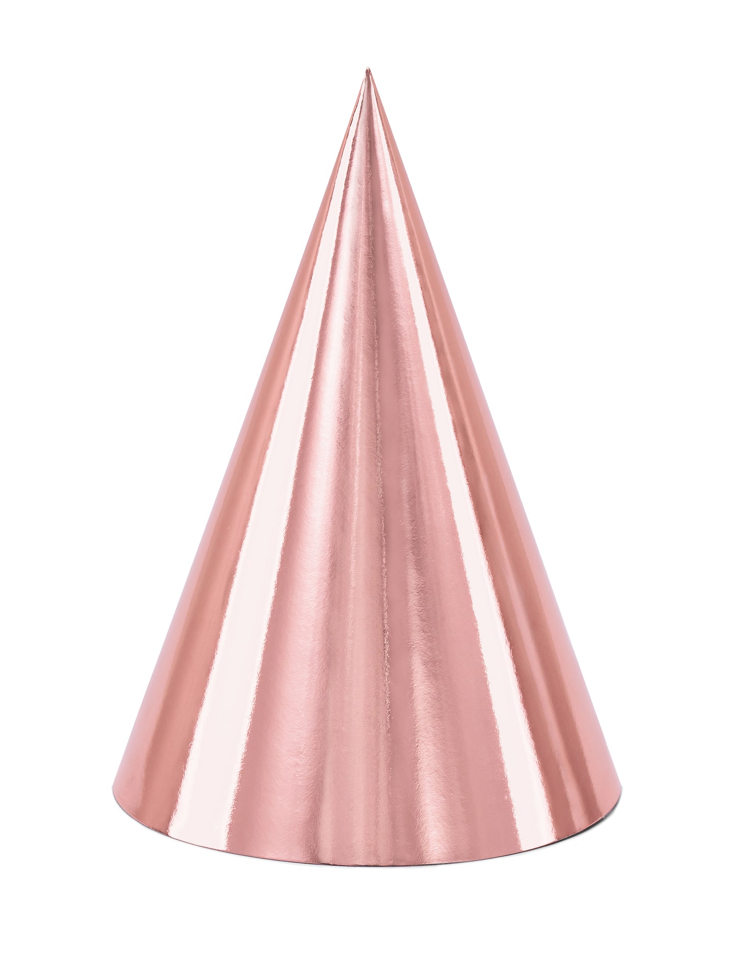 6 kartonových párty klobouků z růžového zlata 16 cm k narozeninám