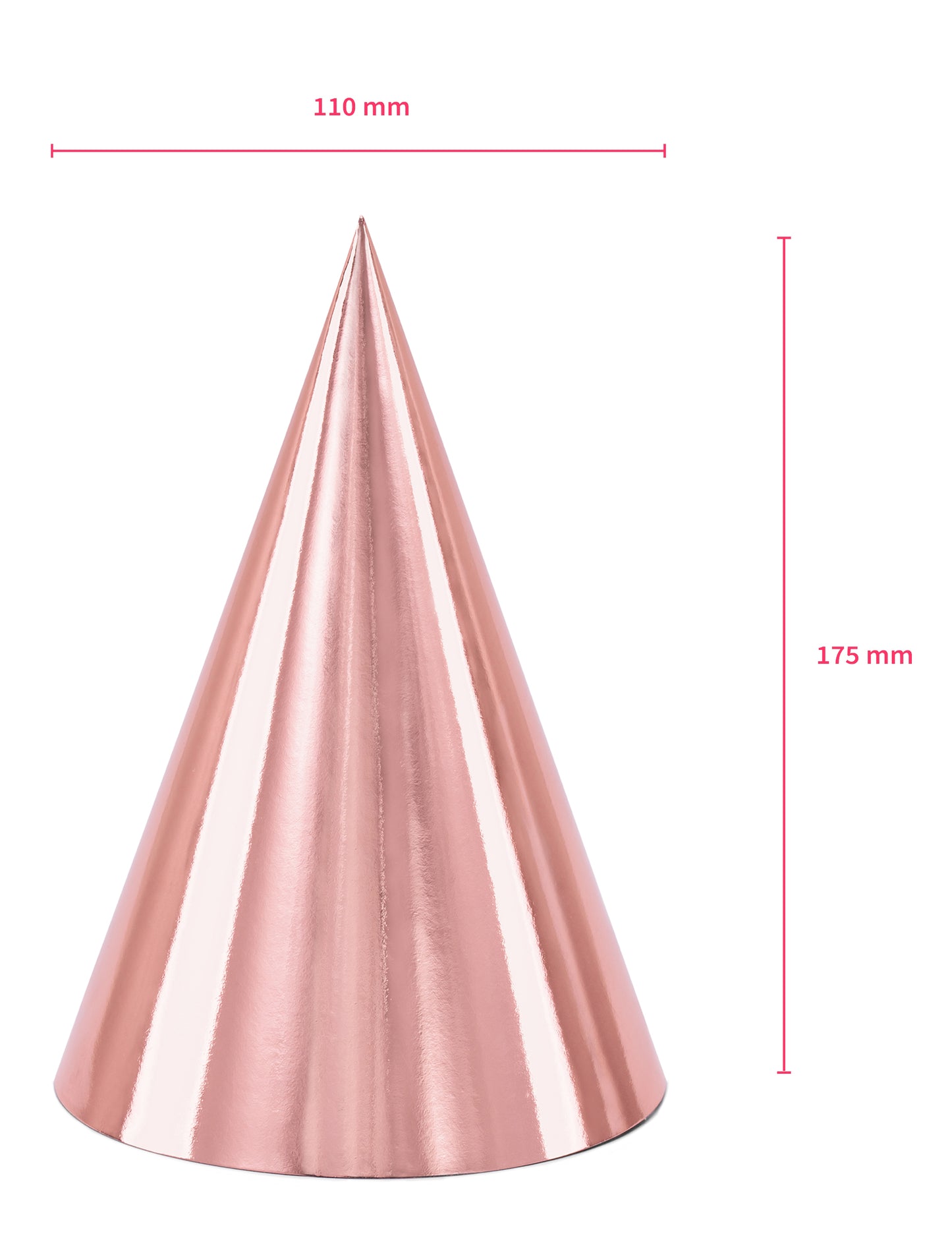 6 kartonových párty klobouků z růžového zlata 16 cm k narozeninám